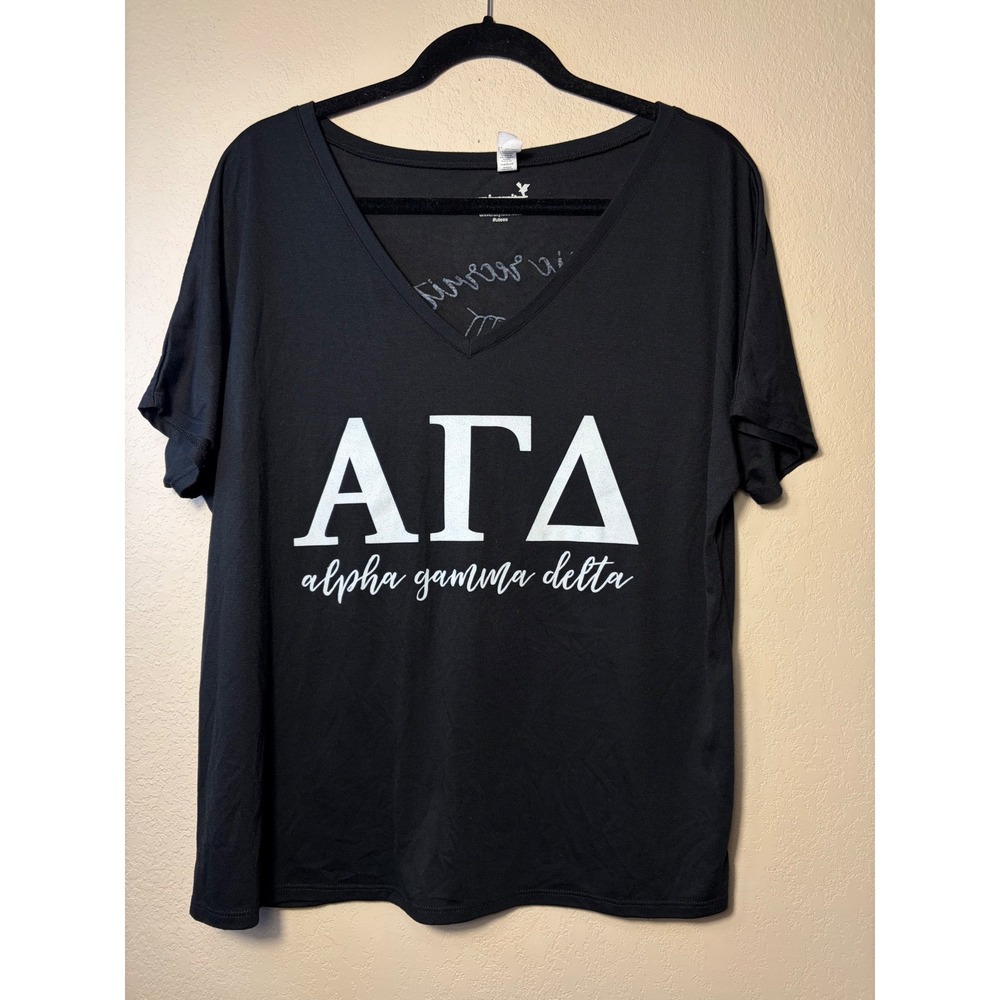 University Tees Alpha Gamma Delta Panhellenic Recruitment V-Neck Shirt Black L